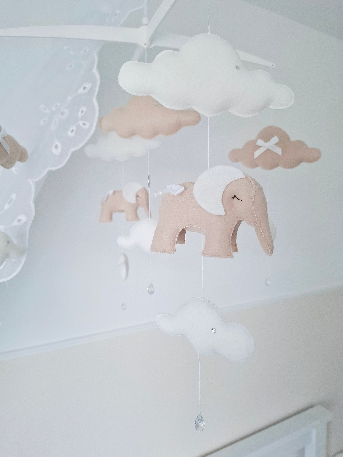 Elephant Dreams in Natural Tones – Soft & Serene Baby Mobile