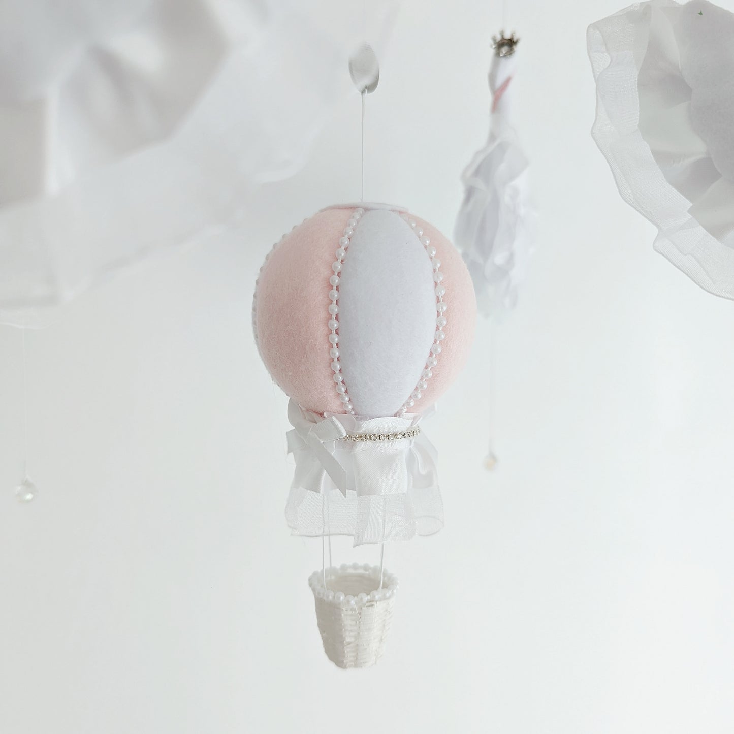 Swan Ballet in the Clouds - Luxury Baby Mobile with Blush Balloon and Floral Crown