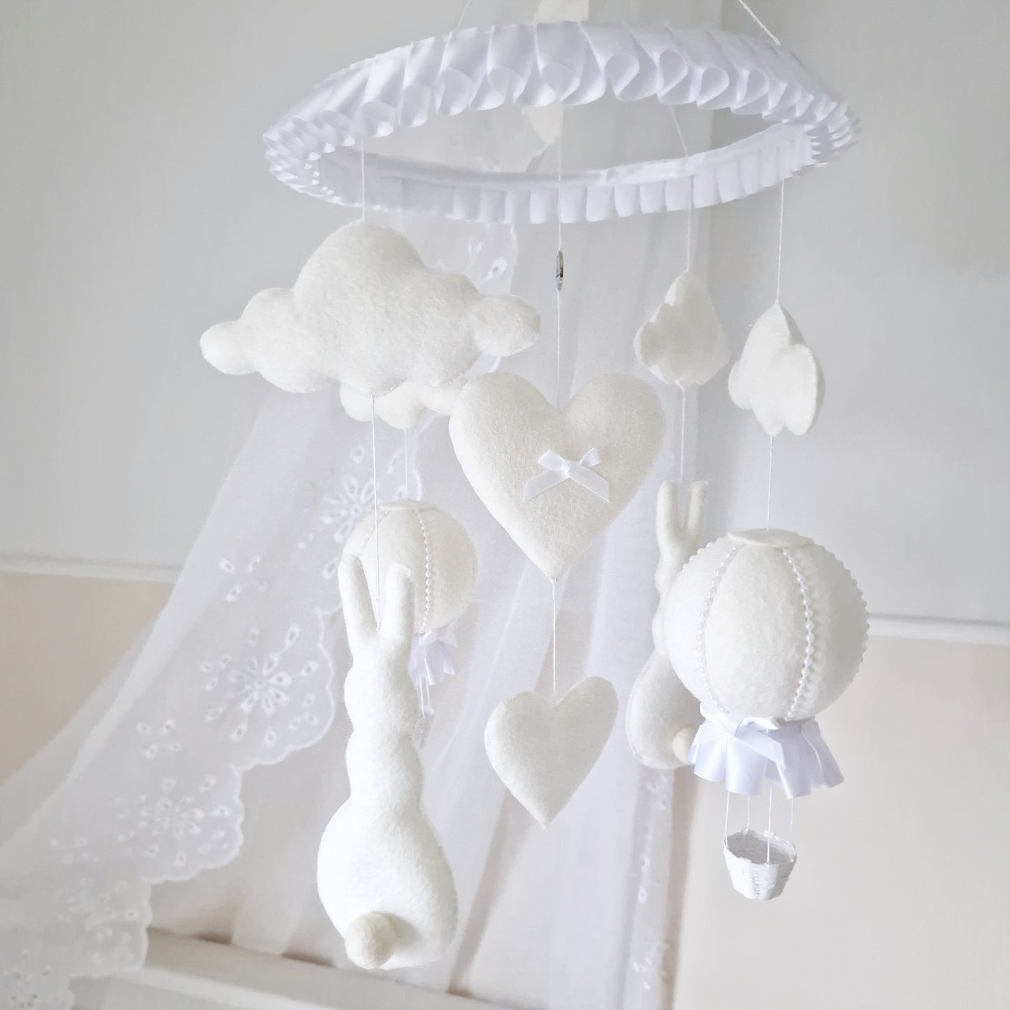 Off White Hop Hop and Away-Bunny & Balloon Mobile