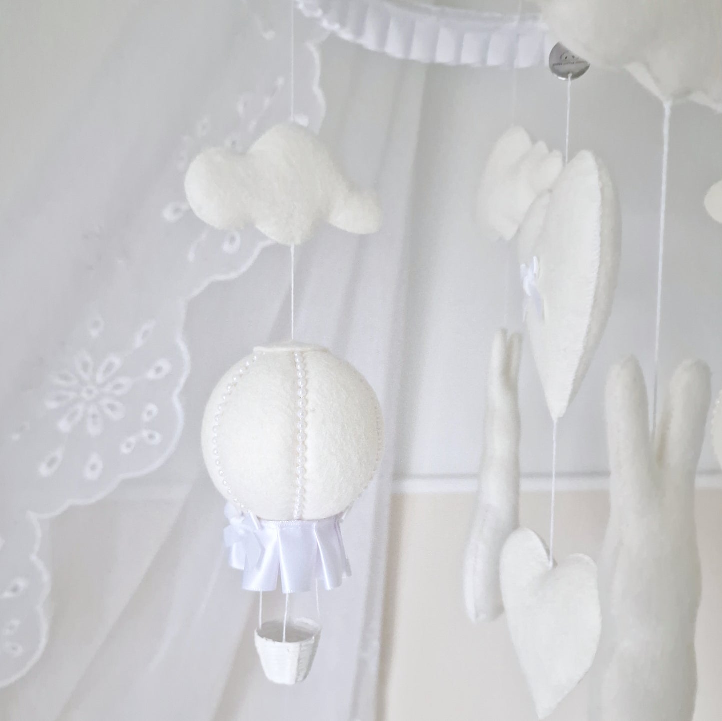 Off White Hop Hop and Away-Bunny & Balloon Mobile