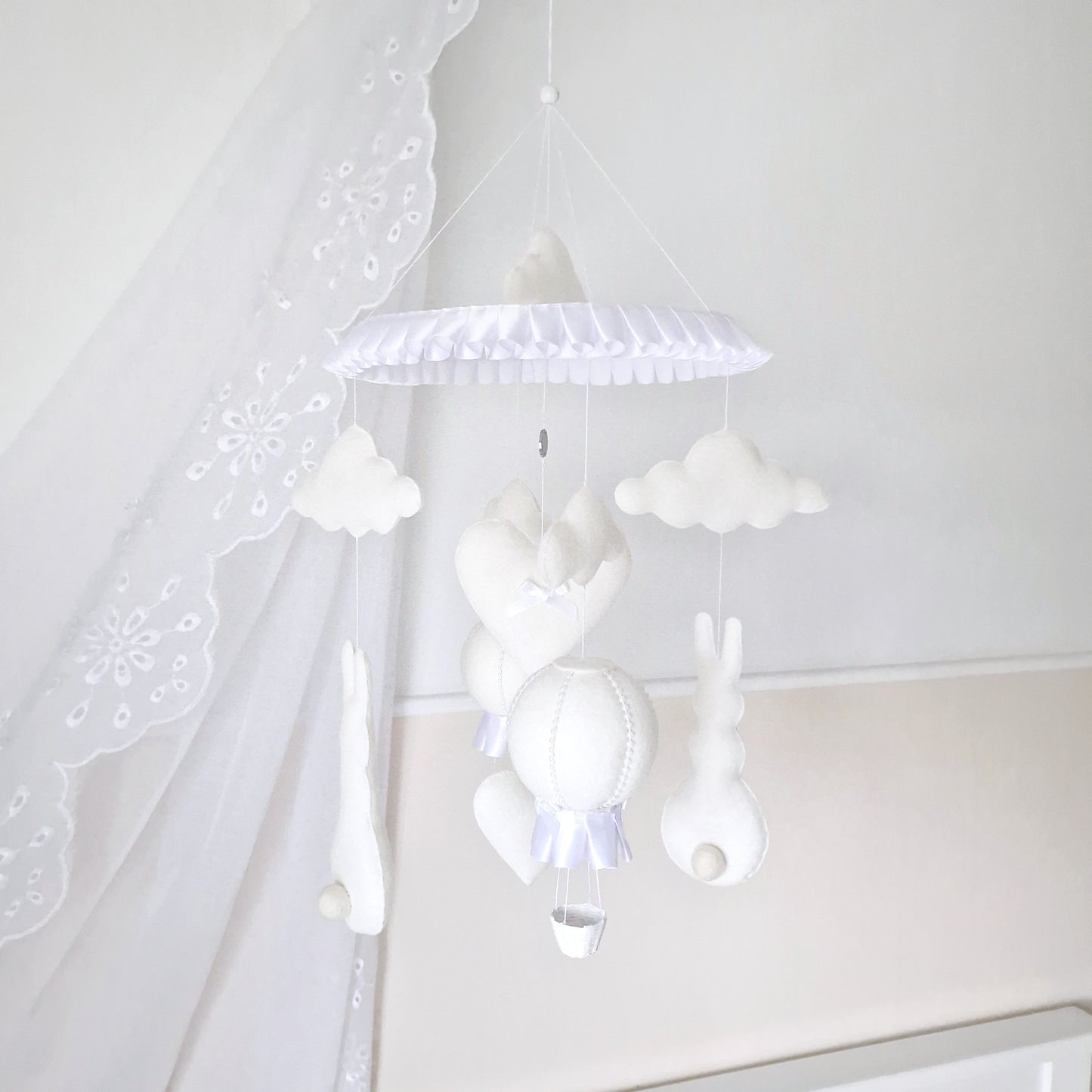 Off White Hop Hop and Away-Bunny & Balloon Mobile