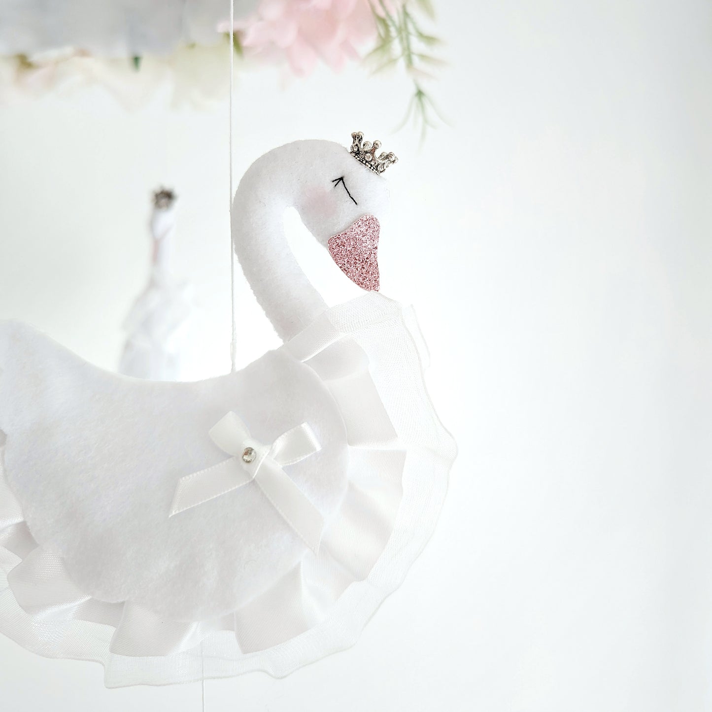 Swan Ballet in the Clouds - Luxury Baby Mobile with Blush Balloon and Floral Crown