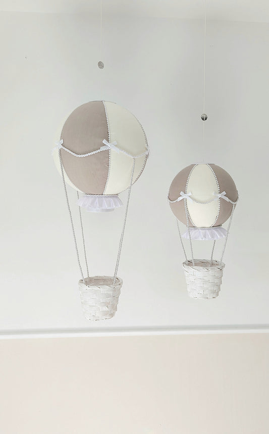 Balloon Drift – Luxury Hot Air Balloon Nursery Decoration in Soft Neutrals (3 sizes available)
