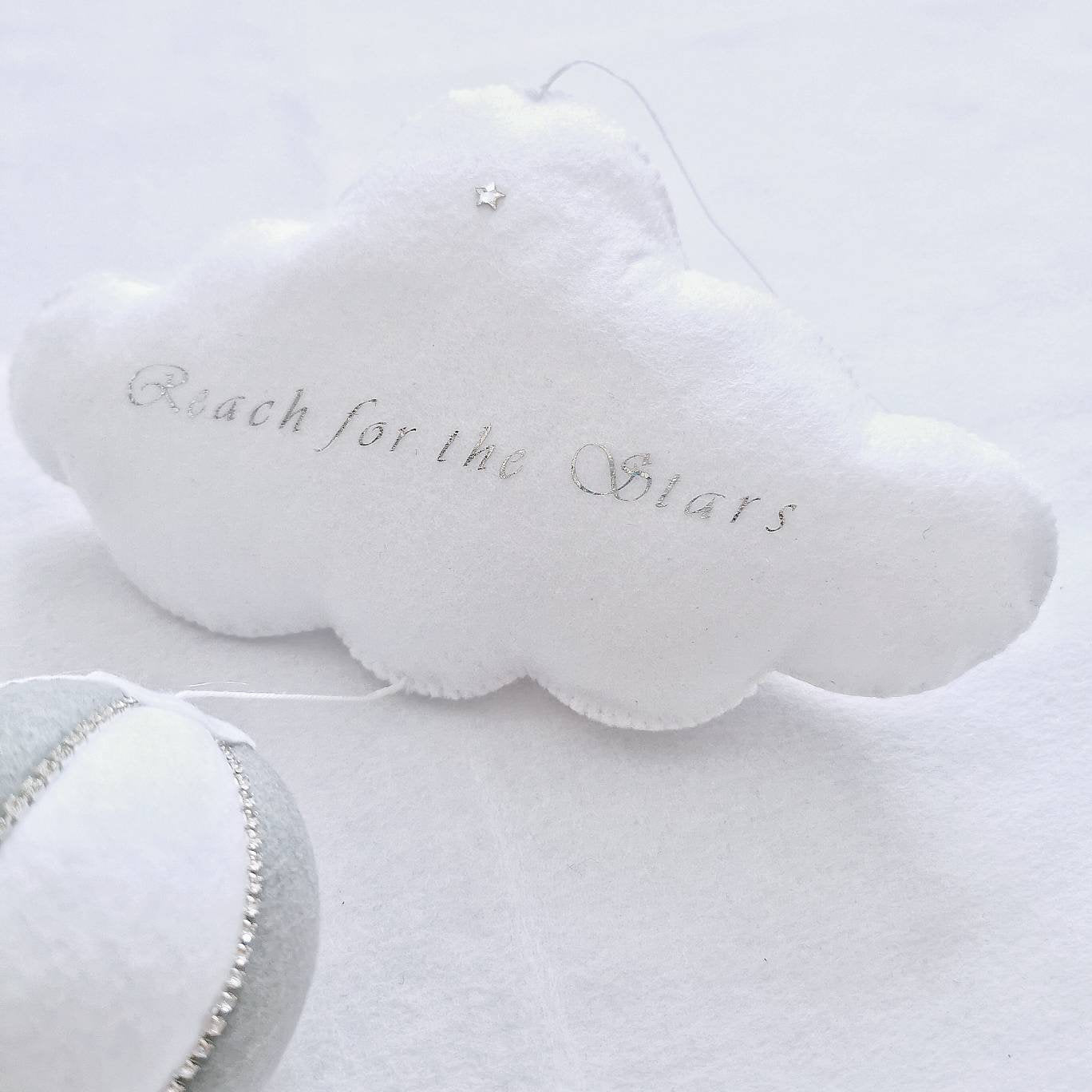 Heirloom wall charm featuring a felt hot air balloon with braided basket and soft neutral colours. Perfect Christening gift