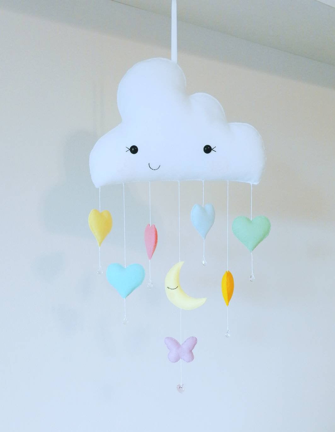 Cloud Nursery Decor - Baby Mobile - Cloud Mobile - Rainbow Nursery Decor - Birth Gift - Happy Cloud - Personalised Gift - Vegan Friendly