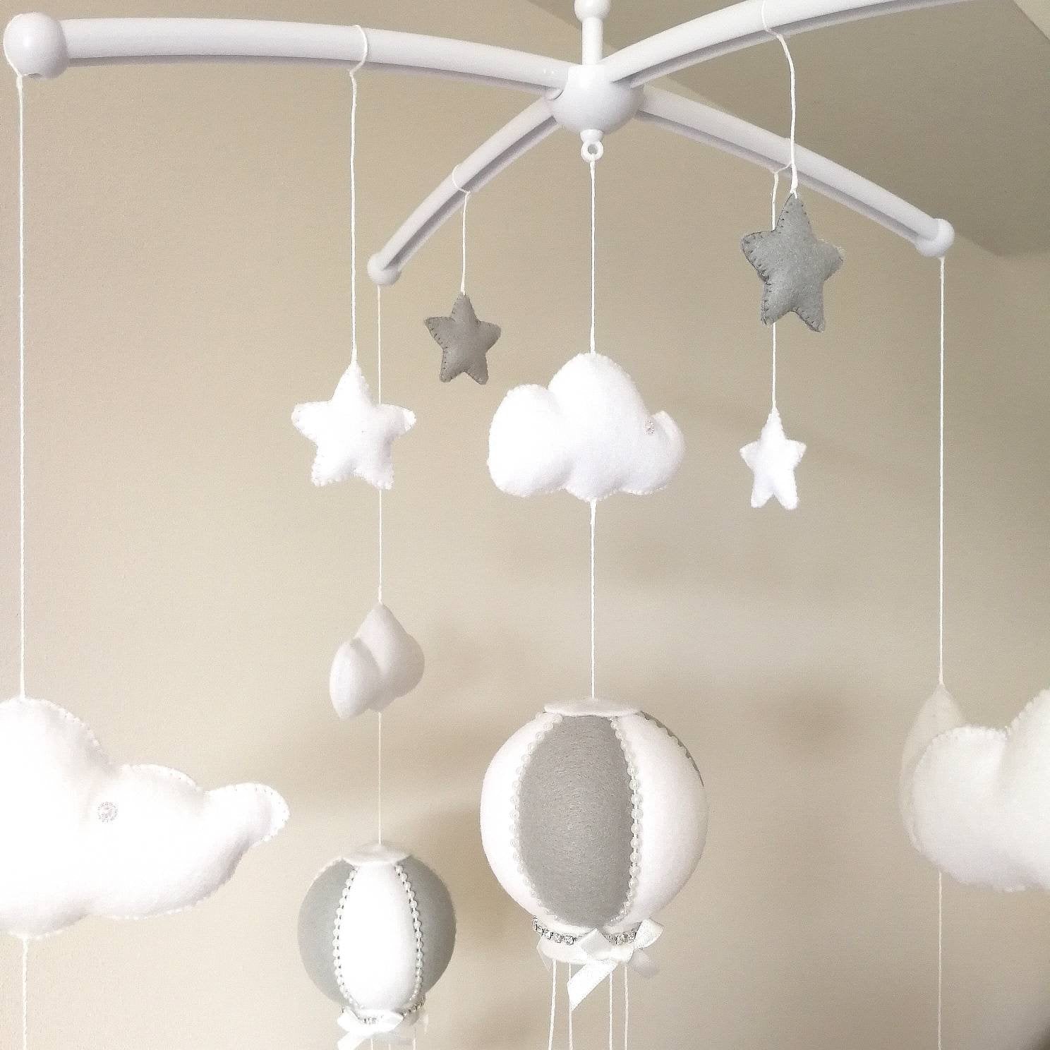 Elegant Grey & White Hot Air Balloon Mobile