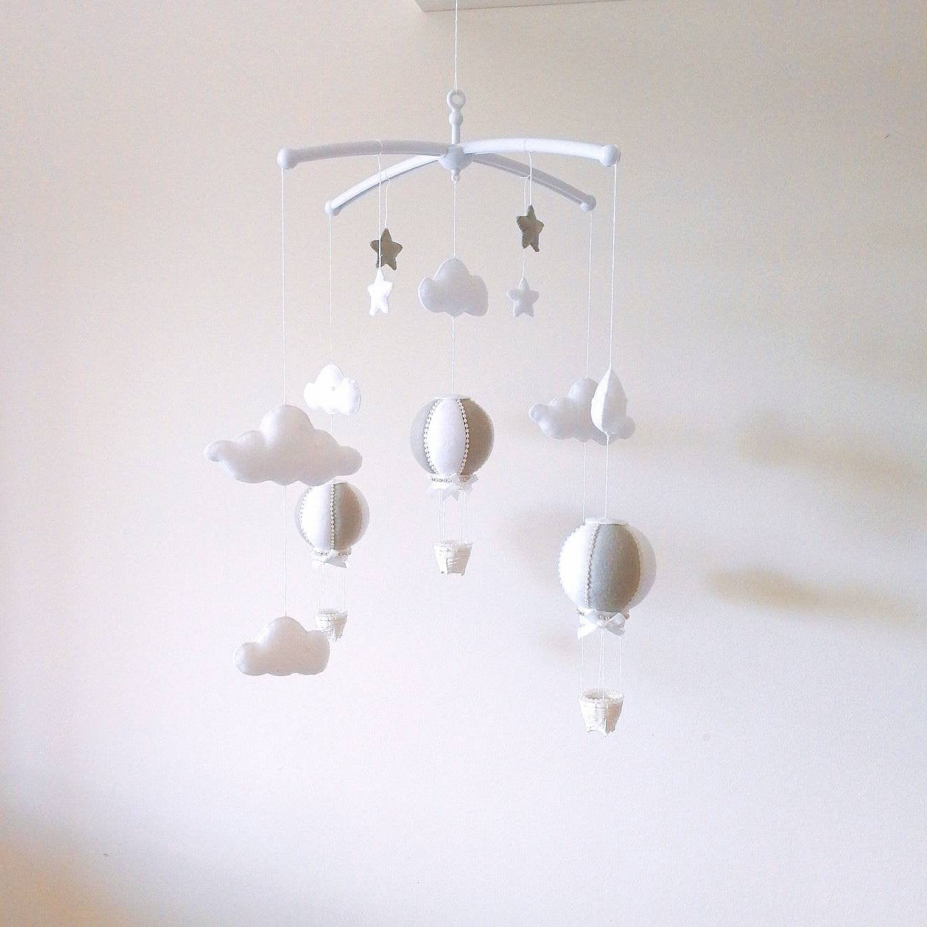 Elegant Grey & White Hot Air Balloon Mobile