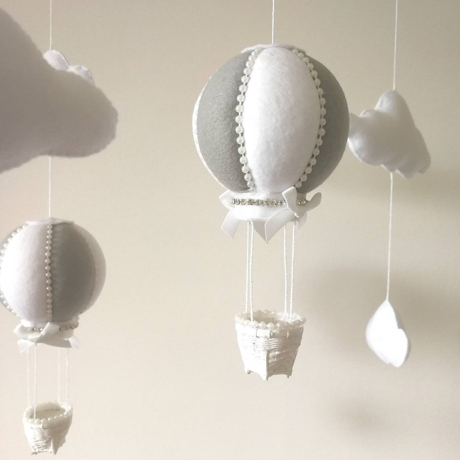 Elegant Grey & White Hot Air Balloon Mobile