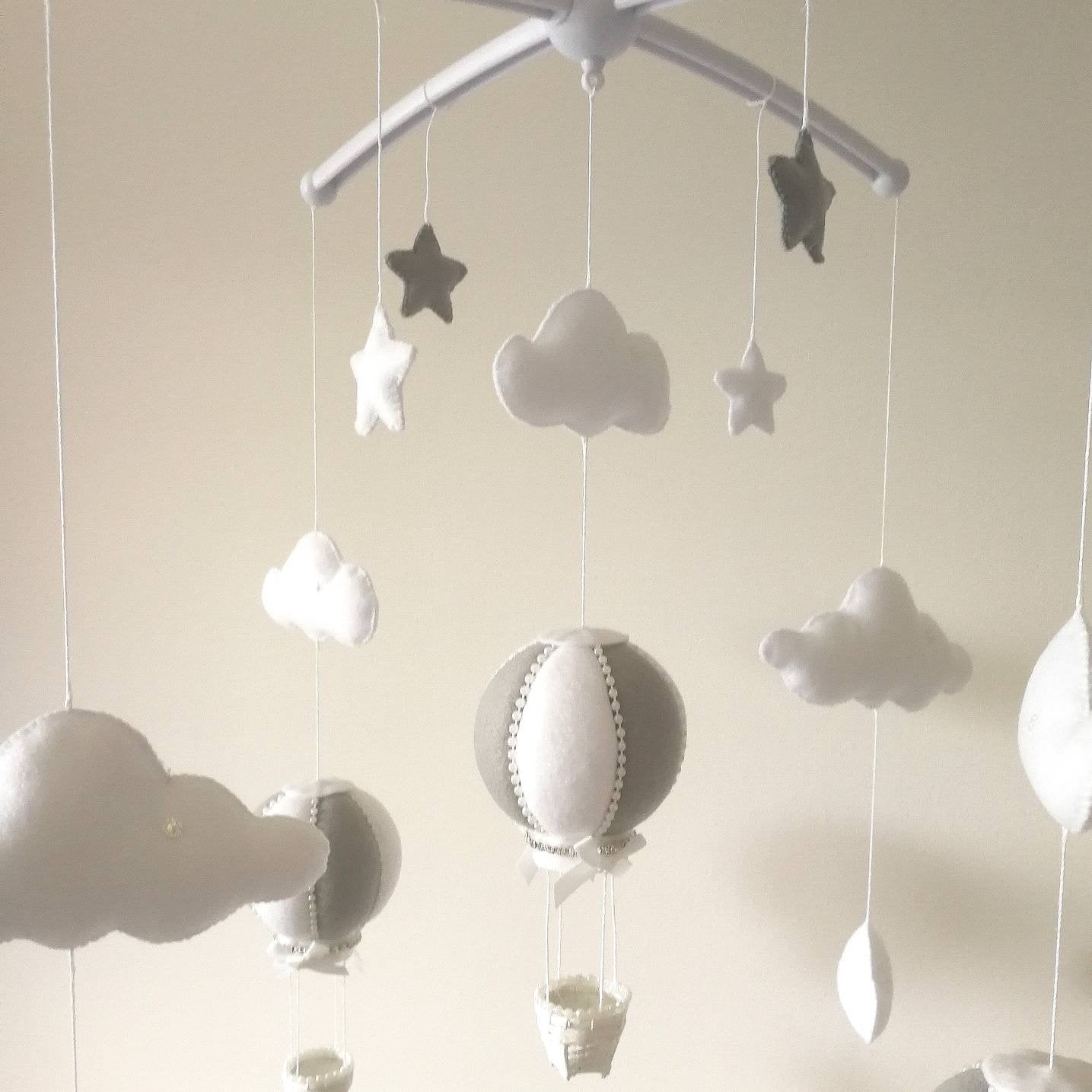 Elegant Grey & White Hot Air Balloon Mobile