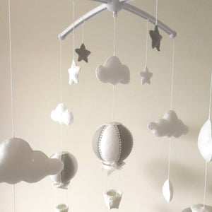 Elegant Grey & White Hot Air Balloon Mobile