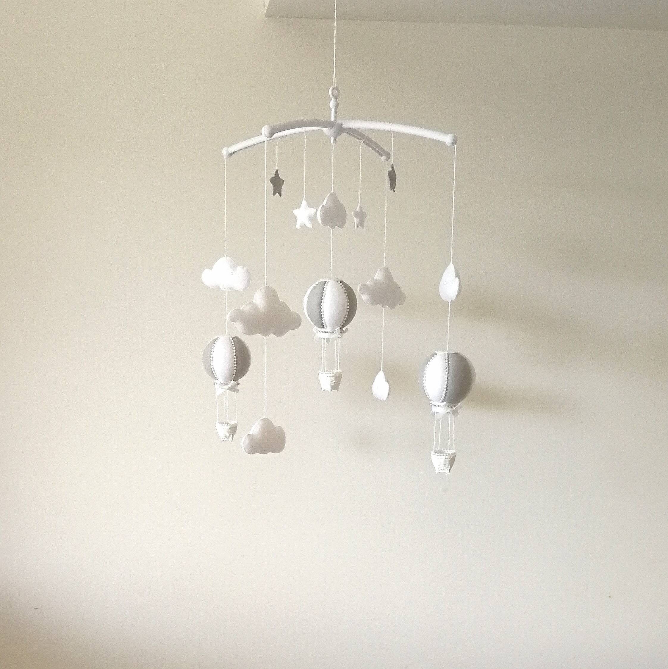 Elegant Grey & White Hot Air Balloon Mobile