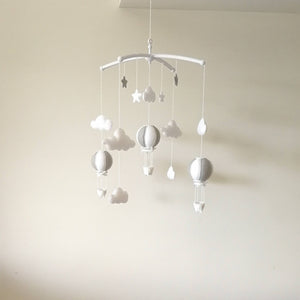 Elegant Grey & White Hot Air Balloon Mobile