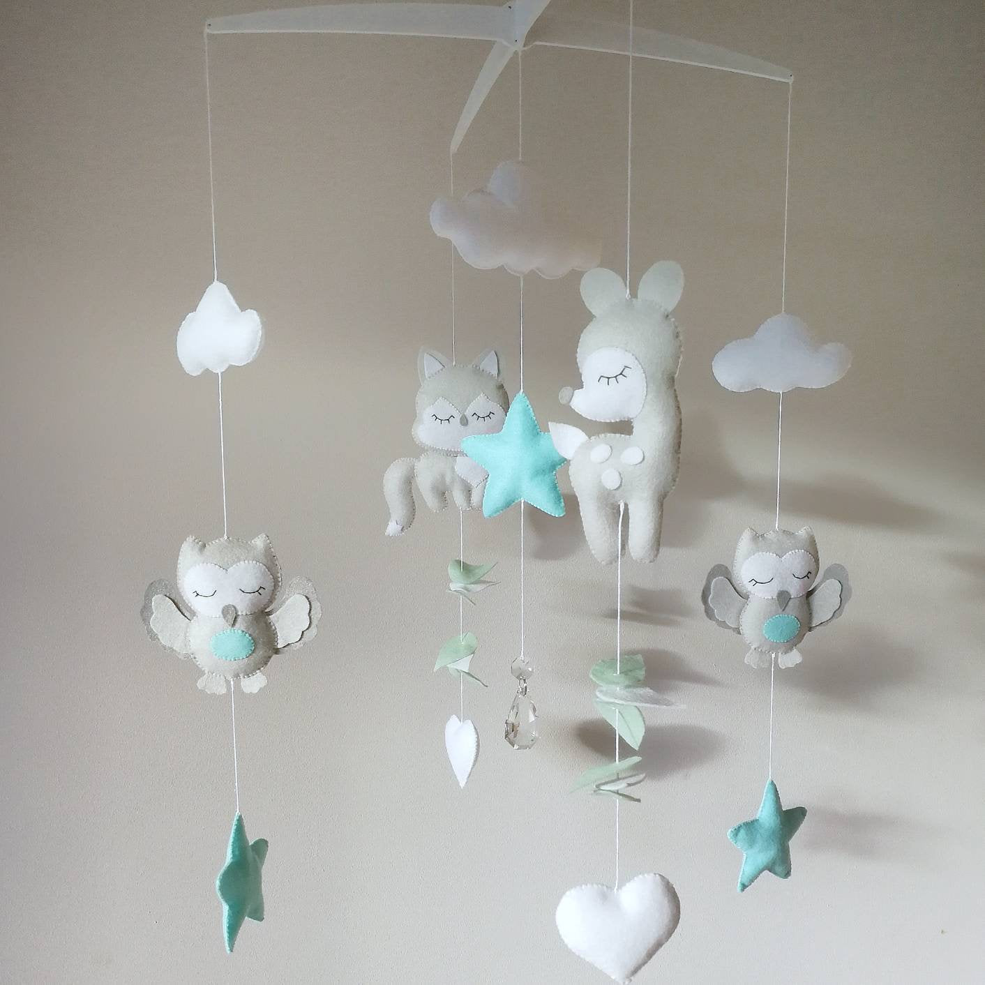 Forest Animal Grey & Mint Baby Mobile