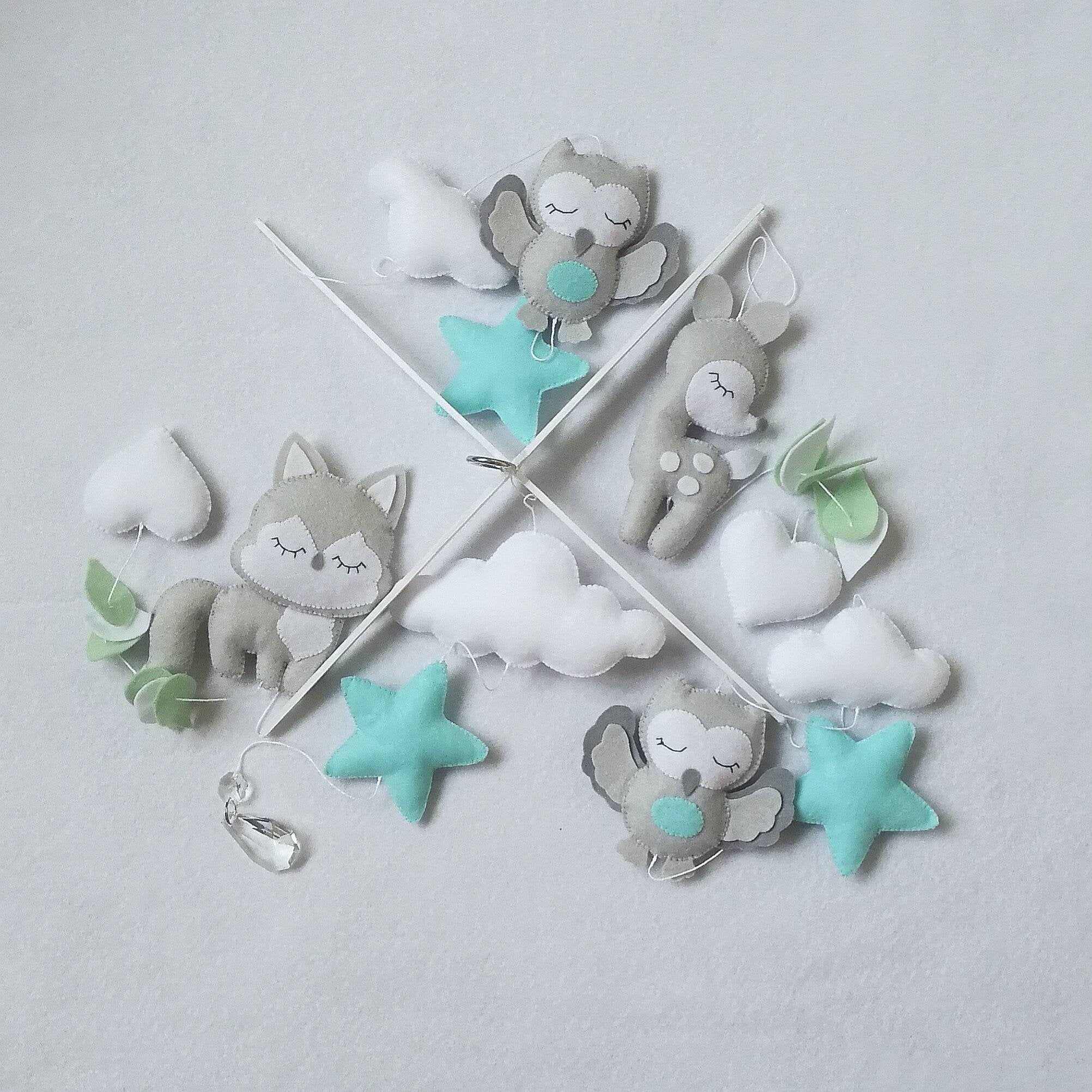 Forest Animal Grey & Mint Baby Mobile