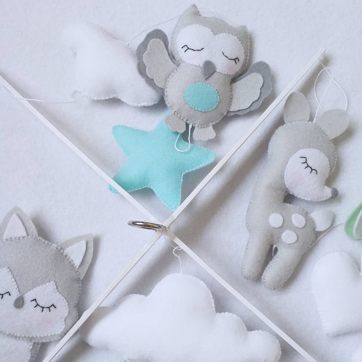 Forest Animal Grey & Mint Baby Mobile