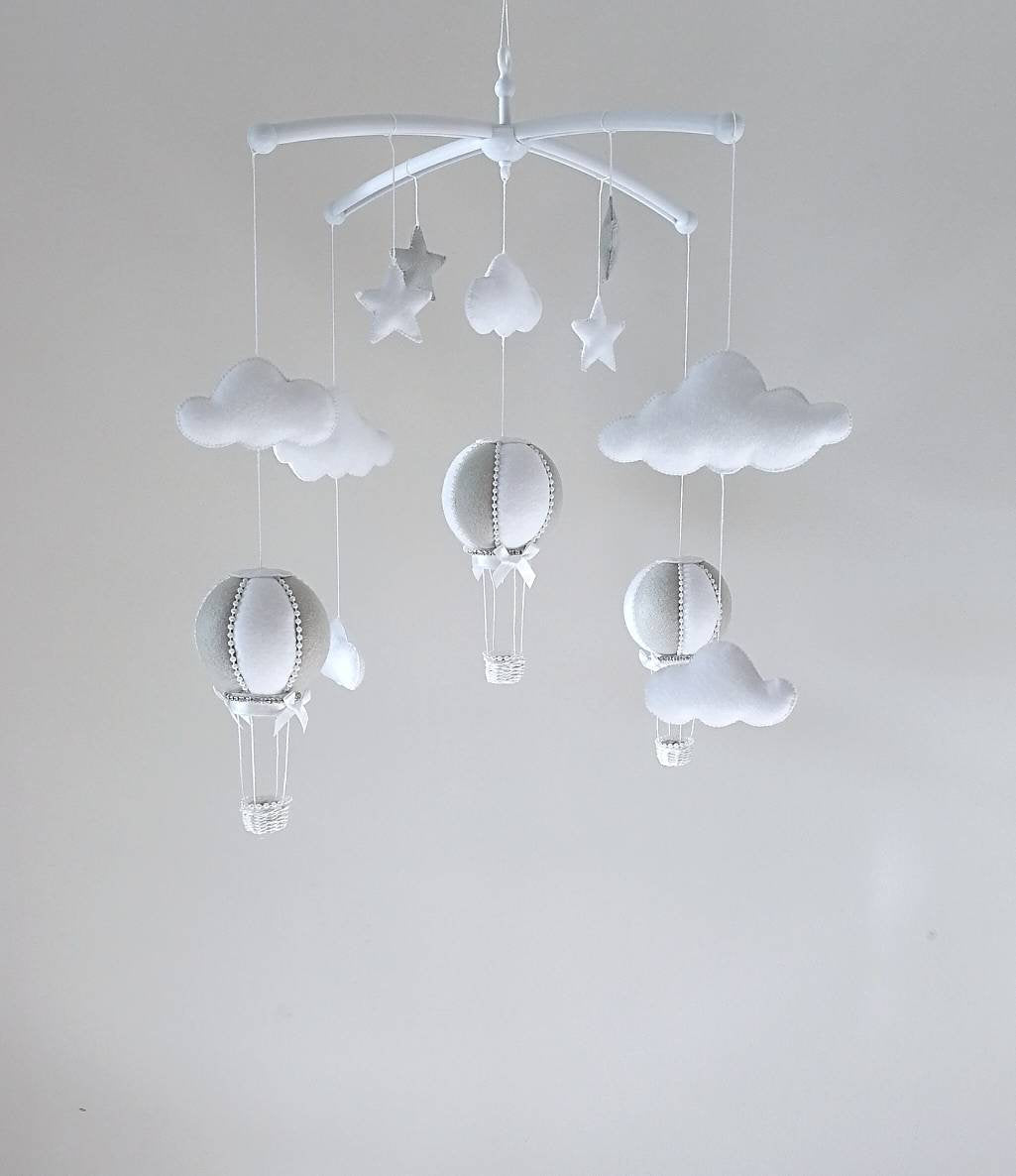 Elegant Grey & White Hot Air Balloon Mobile