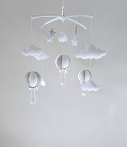 Elegant Grey & White Hot Air Balloon Mobile