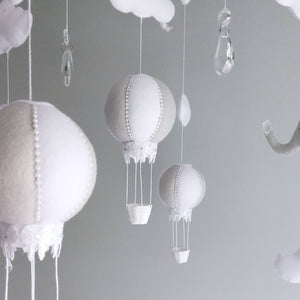 Grey & White Sleeping Elephant and Hot Air Balloon Baby Mobile