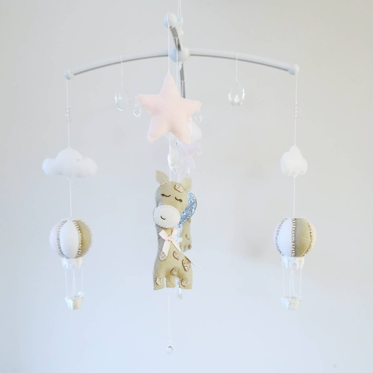 Cute Giraffe Baby Mobile Grey, Pink & White