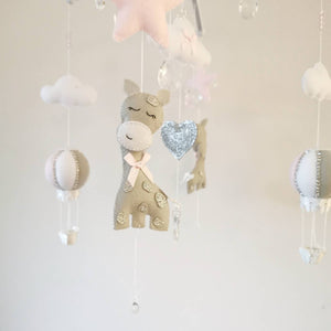 Cute Giraffe Baby Mobile Grey, Pink & White