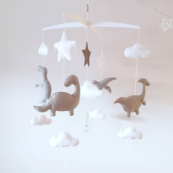 Grey White Dinosaur Dino Baby Mobile Happy Little Cloud