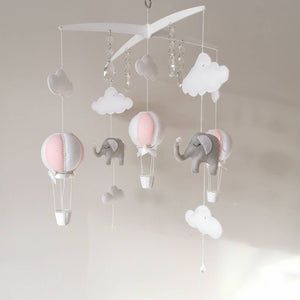 Grey, Pink & White Sleeping Elephant Hot Air Balloon Mobile