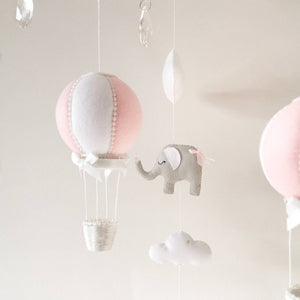 Grey, Pink & White Sleeping Elephant Hot Air Balloon Mobile