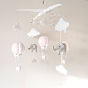 Grey, Pink & White Sleeping Elephant Hot Air Balloon Mobile